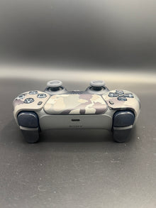 Top-edge view of Gray Camouflage PS5 DualSense unit PS5-CMO-002 showing the USB-C port and shoulder buttons