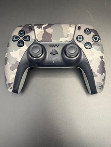 Front view of the exact Gray Camouflage PS5 DualSense controller, unit PS5-CMO-002