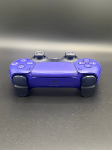 Top-edge view of Galactic Purple PS5 DualSense unit PS5-GPR-001 showing the USB-C port and shoulder buttons