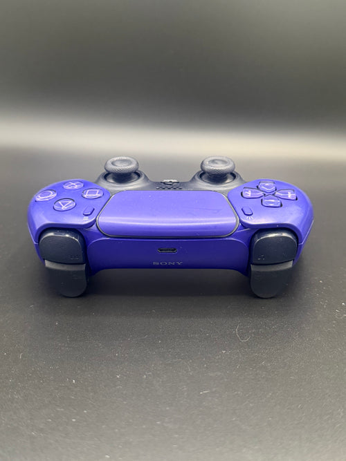 Top-edge view of Galactic Purple PS5 DualSense unit PS5-GPR-001 showing the USB-C port and shoulder buttons