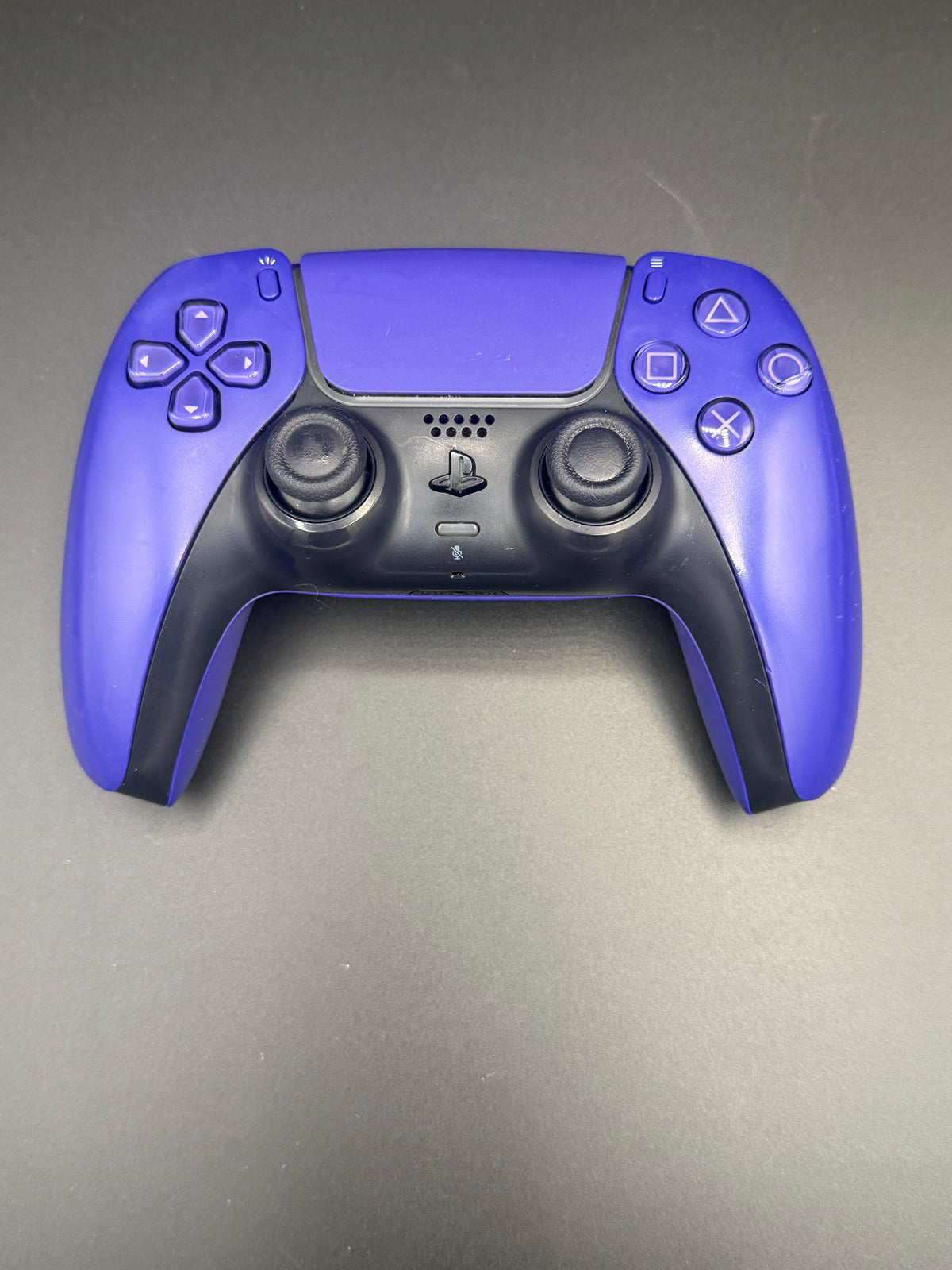Front view of the exact Galactic Purple PS5 DualSense controller, unit PS5-GPR-001